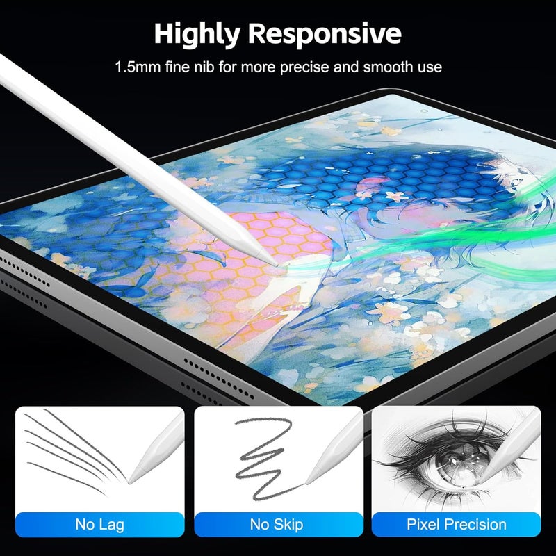 Aspaper Stylus Pen for iPad 2025-2018 with 13mins Fast Charge,Tilt Sensitive Palm Rejection Pencil for 11th A16,10th/9th/8th/7th/6th, Air 11/13 M2/M3,Pro 11/13 M4/M5,Pro 12.9“,Air 5/4/3,Mini 7/6/5 - Image 3